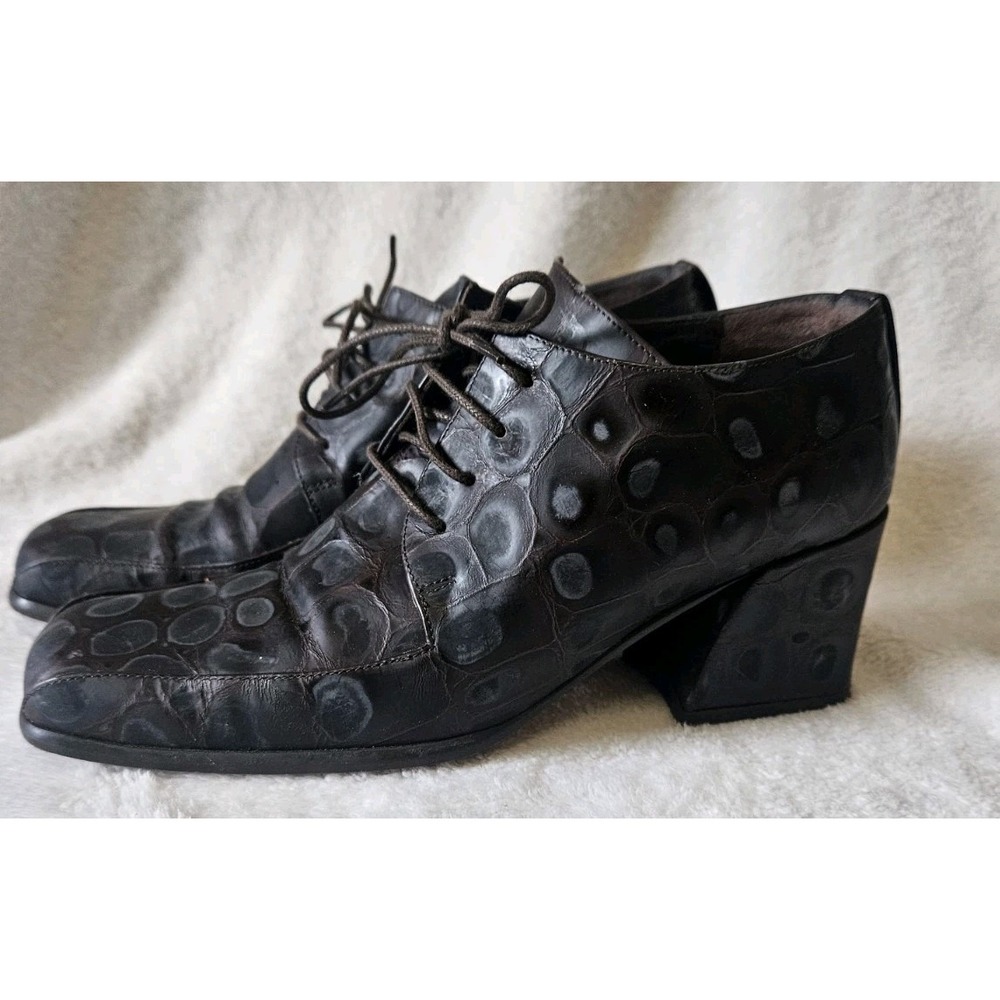 Via Spiga Italy Block Oxford Ankle Bootie Heel Y2k Grunge Goth 7.5 B Geometric